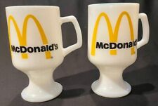 Vintage Tall McDonald's Anchor Hocking White Milk Glass Pedestal Coffee Mugs Set picture