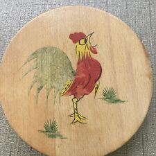 Vintage Wooden Hamburger Press with Rooster Design Hinged Round picture
