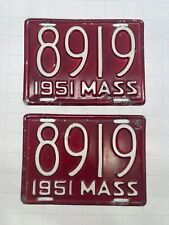 1951 Massachusetts Motorcycle License Plate Pair 8919 picture