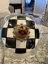 MacKenzie Childs Courtly Check Candy Cookie Jar Glass Canister Enamel Lid 8” picture