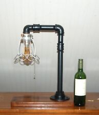 STEAMPUNK IRON PIPE Lamp Modern Business Industrial Walnut Wood Black Silver picture