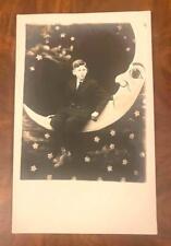 Vintage 1910's Young Man Teen Paper Moon Studio Prop Stars Postcard RPPC picture