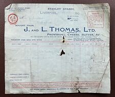 1907 J. & L. Thomas, Cheese & Butter Importers, Stanley St, Liverpool Invoice picture
