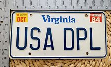 1984 Virginia License Plate VANITY USA DPL Diplomat Secretary Garage Decor ALPCA picture