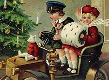 c.1910 Children and Automobile Christmas Postcard Color Lithograph #91 picture
