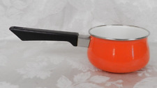 Vtg Small Saucepan Pot Orange White Enamel over Metal 5.5