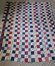 Antique Blue Navy Red Americana Feedsack Quilt TOP ONLY 64WX81L