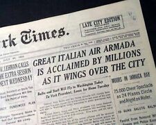 ITALIAN AIR ARMADA Flying Airplane Boats ITALO BALBO w/ Photos 1933 Newspaper  picture