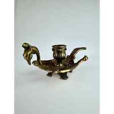 Vintage Italian Aged Brass Peacock Chamber Candle Stick Holder Ornate Home Decor picture