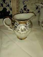 Antique porcelain gold German pitcher creamer baruther?  Filigree lace delicate picture