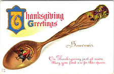Postcard 1913 Thanksgiving Spoon, Souvenir, Turkey, Embossed picture