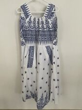 Vintage Full Long Dress Apron with Pockets Blue & White picture