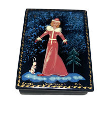 Vintage Russian Nanex Signed Lacquer Cherypoyka Handpainted Palekh Trinket Box picture