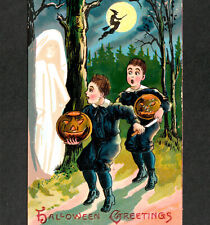 Ghost 1909 Halloween Greetings EC Banks Landsdorf LA2 Witch Moon JOL PostCard picture