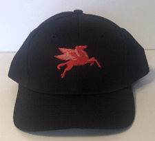New Mobil Pegasus Cap Hat Flying Red Horse Black Embroidered NOS Vtg Snapback picture
