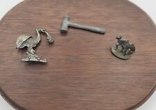 Lot of 3 Pewter Miniature Figurines Stork with Wrapped Baby, Hammer, Horse picture