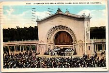 Postcard 1927 Afternoon Pipe Organ Recital Balboa Park San Diego CA Colored C5 picture
