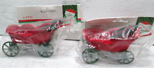 Vintage Miniature Carriage Sleigh Metal Christmas Ornament Lot Red Green Wheel picture