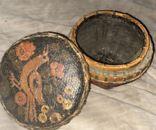 Vintage Round  Hand Woven Basket with Lid, Origin Unknown - 5 Inches picture