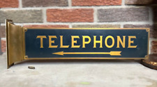 Early Antique Brass Telephone Two Sided Flange Sign with Directional Arrow picture