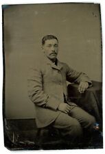 c1860'S 1/6 Plate 3.28X3.5 in Hand Tinted TINTYPE Handsome Man With Mustache picture