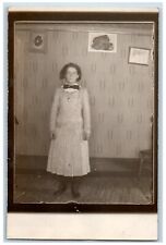 Girl Postcard RPPC Photo Victorian House Wallpaper Interior c1910's Antique picture