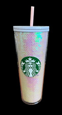 Starbucks Tumbler 2020 Holiday White Pink Sequin 24 oz Cold Cup Straw NEW picture