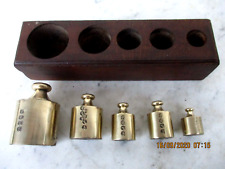 Antique Wood Block Brass Scale Weights 500 200 2 X 100 50 Grams. Nice Side Marks picture