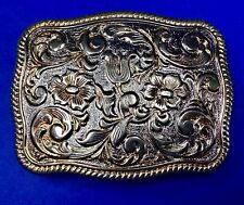Chambers Brand 24k Gold Plated Vintage western flower swirl design belt buckle picture