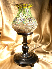 Antique Chinese mini lamp, 0.925 silver, translucent enamel with wood stand. picture