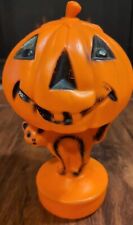 Vintage Halloween Pumpkin Jack 'o Lantern Black Cat Blow Mold No Light  picture