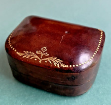 Antique Italian Leather Gold Design Ring Case Trinket Box Made In Italy picture