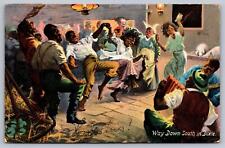 1908 art postcard WAY DOWN SOUTH IN DIXIE people dancing banjo, accordian picture