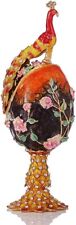 Vintage Orange Peacock Faberge Egg Style Trinket Box Hinged Unique Gift Family picture