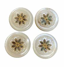 4 Large Antique MOTHER-OF-PEARL Rose Engraved & SEQUIN Adorned Buttons picture
