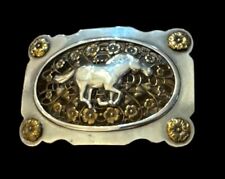 Vintage Western Cowboy Cowgirl Wild Mustang Horse Belt Buckle Nickle Silver picture