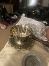 Vintage 60s De Uberti Silver Plate Scalloped Sauce Server Wood Handle Italy  picture