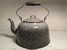 Antique Primitive Gray Cowboy Graniteware Enamelware Coffee Tea Pot Rustic Cabin picture