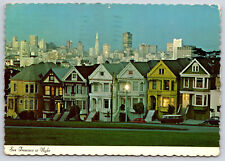 San Francisco CA-California, Victorian Houses At Night, Vintage 1976 Postcard picture