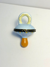 VINTAGE PORCELAIN PACIFIER SHAPED TRINKET/PILL BOX BLUE SMALL VG picture