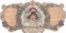 Large Embossed Victorian Card Die Cut Scrap -Cute Little Girl 4.25x8.25 inches picture