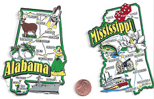  MISSISSIPPI and ALABAMA JUMBO  STATE  MAP  MAGNETS 7 COLOR  NEW USA  2 MAGNETS  picture