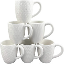 White Ceramic Coffee Mugs Set of 6, Stylish Embossed Coffee Cups picture