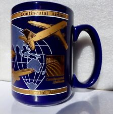 Vtg Continental Airlines Mug Navy Gold Design 12 oz Coffee Graphics Hefty 4.5