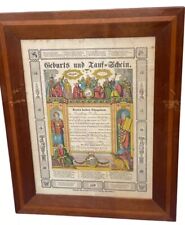 Antique Pennsylvania Dutch Fraktur Birth Baptism Record Certificate 1854 Art picture