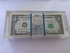 Vintage 1969 A $1 One Dollar Bill Looks Like Strap Of 100 In Lucite Paperweight picture