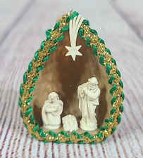 Vintage Holy Family Nativity Collectible German Walnut Shell Ornament Diorama picture