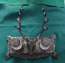 Antique Cast Iron Bradley & Hubbard Stag Head Double Ink Well 6013 picture
