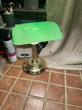 Vintage Brass Gold Banker's Desk Table Lamp Piano Light w/ Green Glass Shade picture