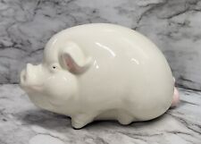 Adorable Pig Statue. Studio Pottery. White. Ceramic. Glossy. Signed. picture